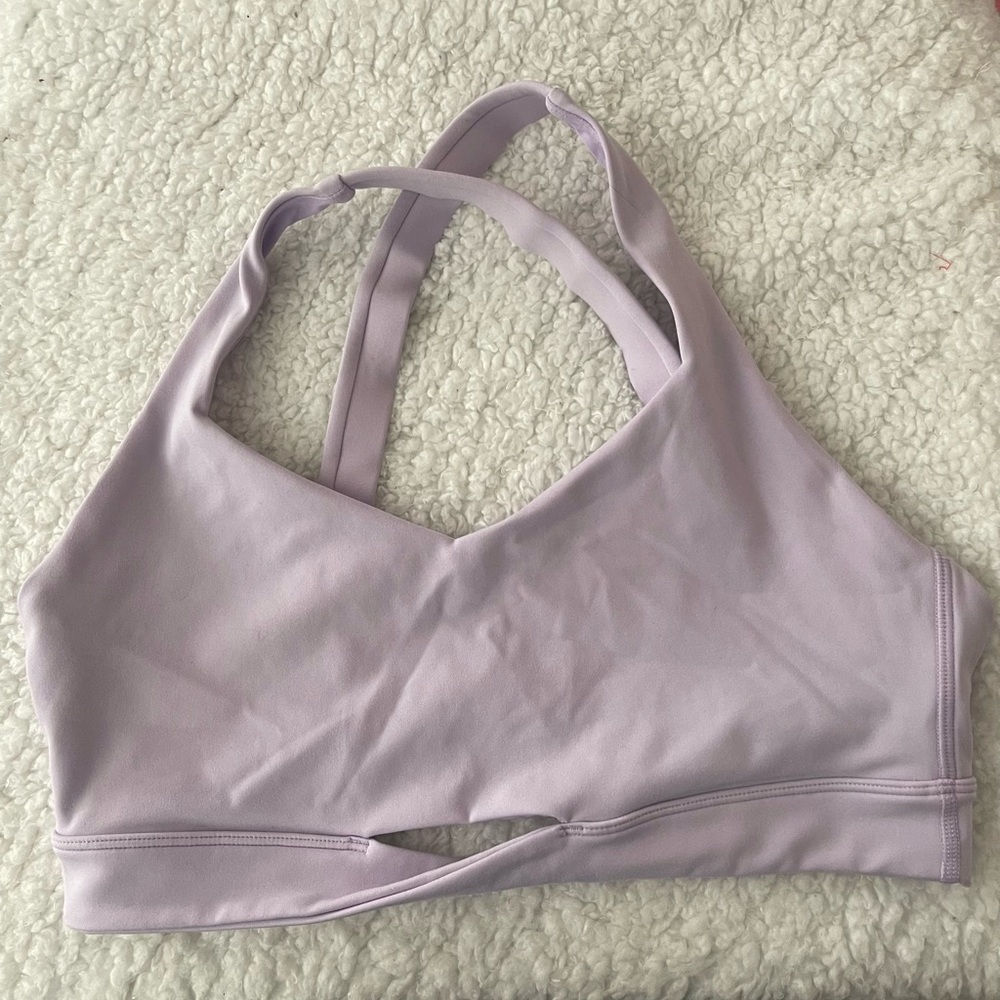 Eleven by Venus Williams Lilac Cross-Back Athletic Sports Bra with Front Cutout